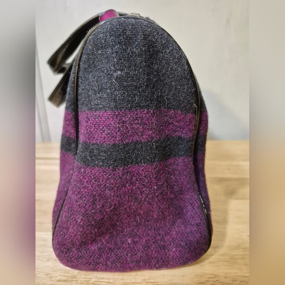 Coach Berry and Gray Stripe Wool Satchel and Dustbag - Picture 7 of 17